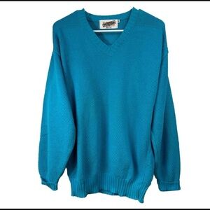 Vintage 80s 90s Puritan Size Medium Blue V-Neck Pullover Sweater 100% Cotton